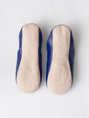 Womens Moroccan Leather Babouche Basic Slippers Cobalt