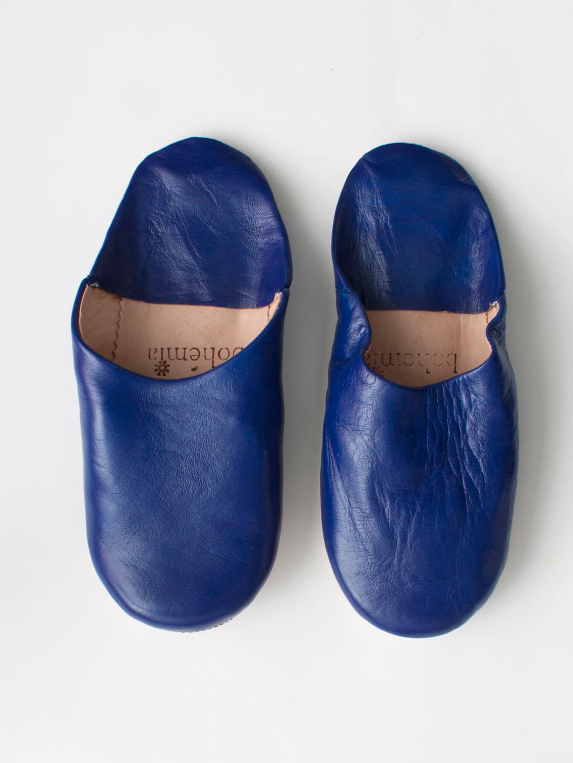 Women's Moroccan Leather Slippers in a Cobalt Blue Colour