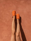 Women's Moroccan Leather Slippers in a Tangerine Colour