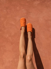 Women's Moroccan Leather Slippers in a Tangerine Colour