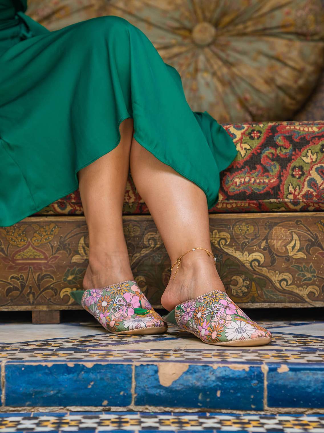 Womens Cotton Leather Babouche Slippers The Natural Slipper Shop