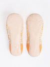 Women's Cotton & Leather Moroccan Babouche Slippers, Comes in a Vintage 70's floral fabric design in Baby Blue, Orange & Yellow.