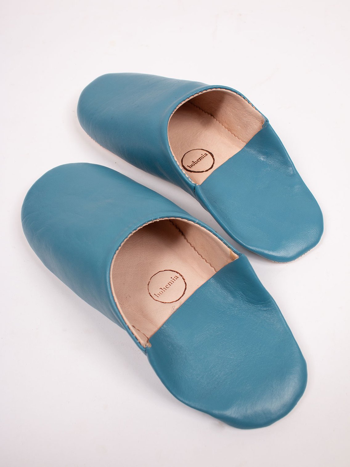Leather Babouche Slippers Blue Grey The Natural Slipper Shop
