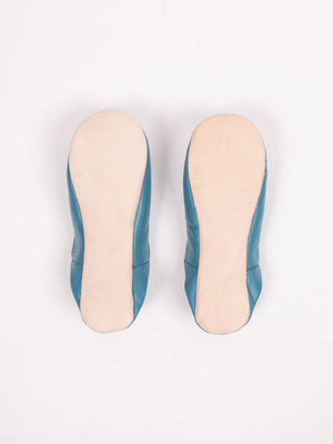 Mens Leather Babouche Slippers Blue Grey