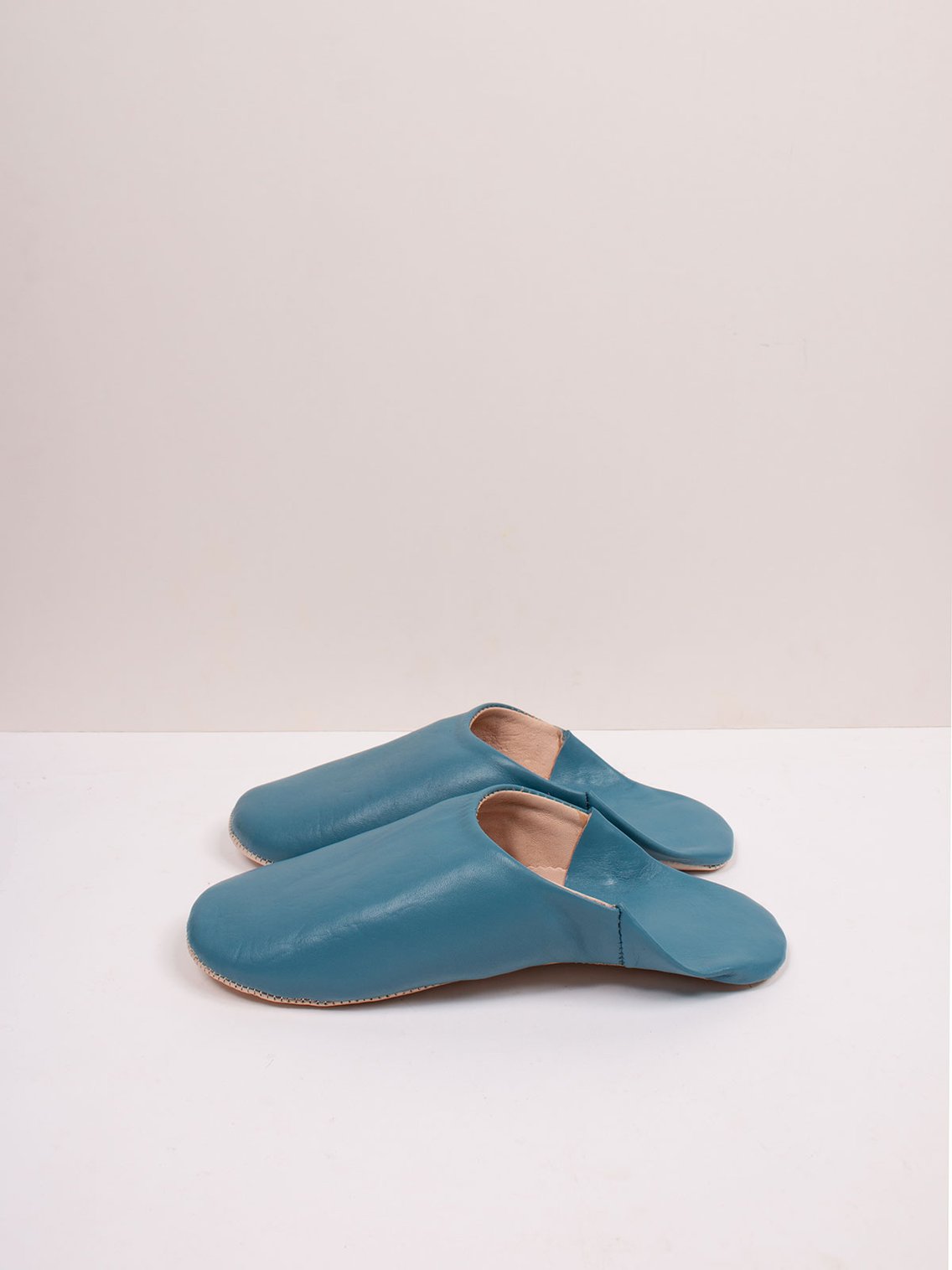 Mens Leather Babouche Slippers Blue Grey