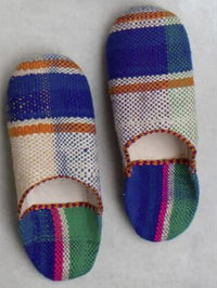Women's Moroccan Vintage Fabric Babouche Slippers in Multi Stripe Colourway