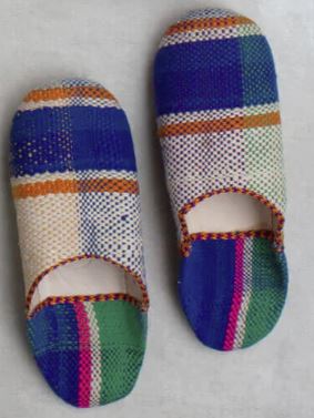 Women's Moroccan Vintage Fabric Babouche Slippers in Multi Stripe Colourway