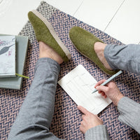 Mule Style Felted Wool Slippers in a Green Colour
