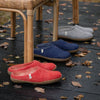 Felted Wool Mule Slippers with a Red Coloured upper and Natural Rubber Sole 