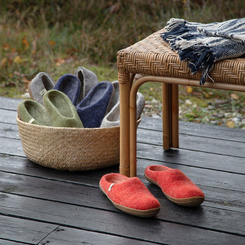 Wool Slippers Red Rubber Sole Felted Mule Cosy