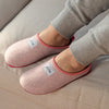 Women's Mercredy Wool Slippers with a Rubber Sole, made from Recycled Plastic Bottles, Pink upper & Fuchsia sole.