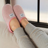 Women's Mercredy Wool Slippers with a Rubber Sole, made from Recycled Plastic Bottles, Pink upper & Fuchsia sole.