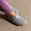 Women's Mercredy Wool Slippers with a Rubber Sole, made from Recycled Plastic Bottles, Grey upper & Yellow sole.