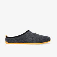 Men's Mercredy Wool Slippers with a Rubber Sole, made from Recycled Plastic Bottles, Black upper & Yellow sole.