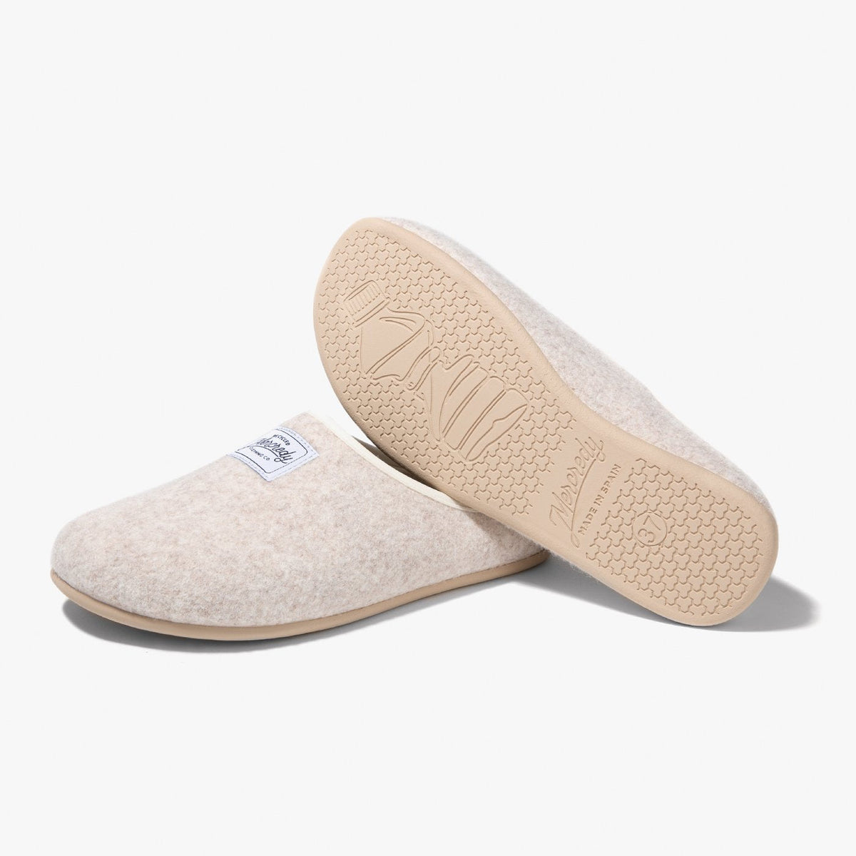 Women's Mercredy Wool Slippers with a Rubber Sole, made from Recycled Plastic Bottles, Comes in a Cream Colourway