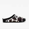 Women's Mercredy Wool Slippers with a Rubber Sole, made from Recycled Plastic Bottles, Cow Print Fabric Upper