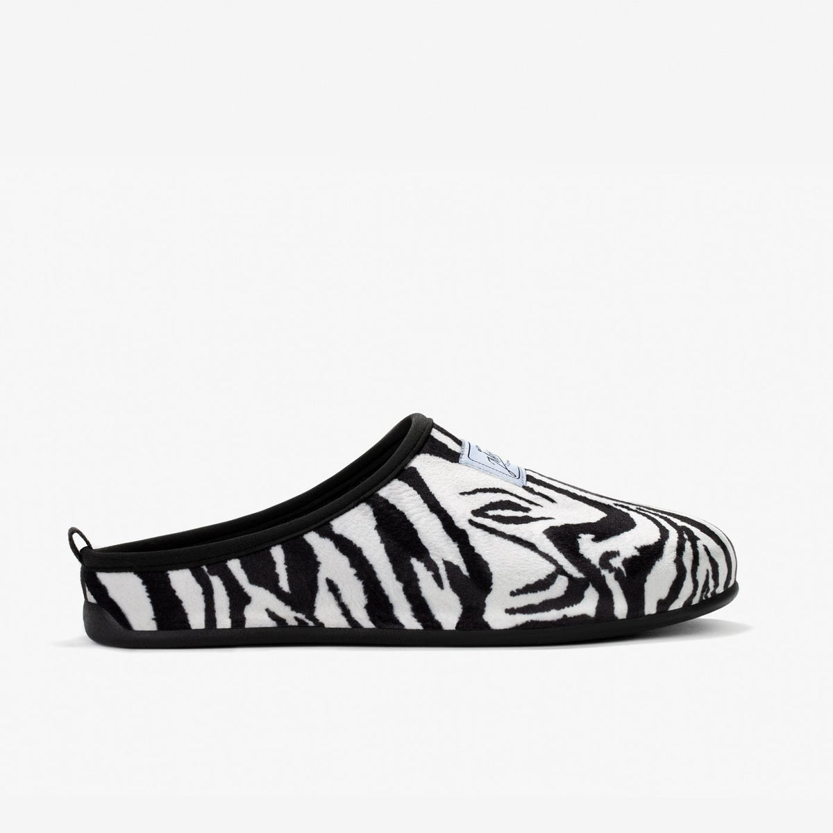 Women's Mercredy Wool Slippers with a Rubber Sole, made from Recycled Plastic Bottles, Zebra Print Fabric Upper