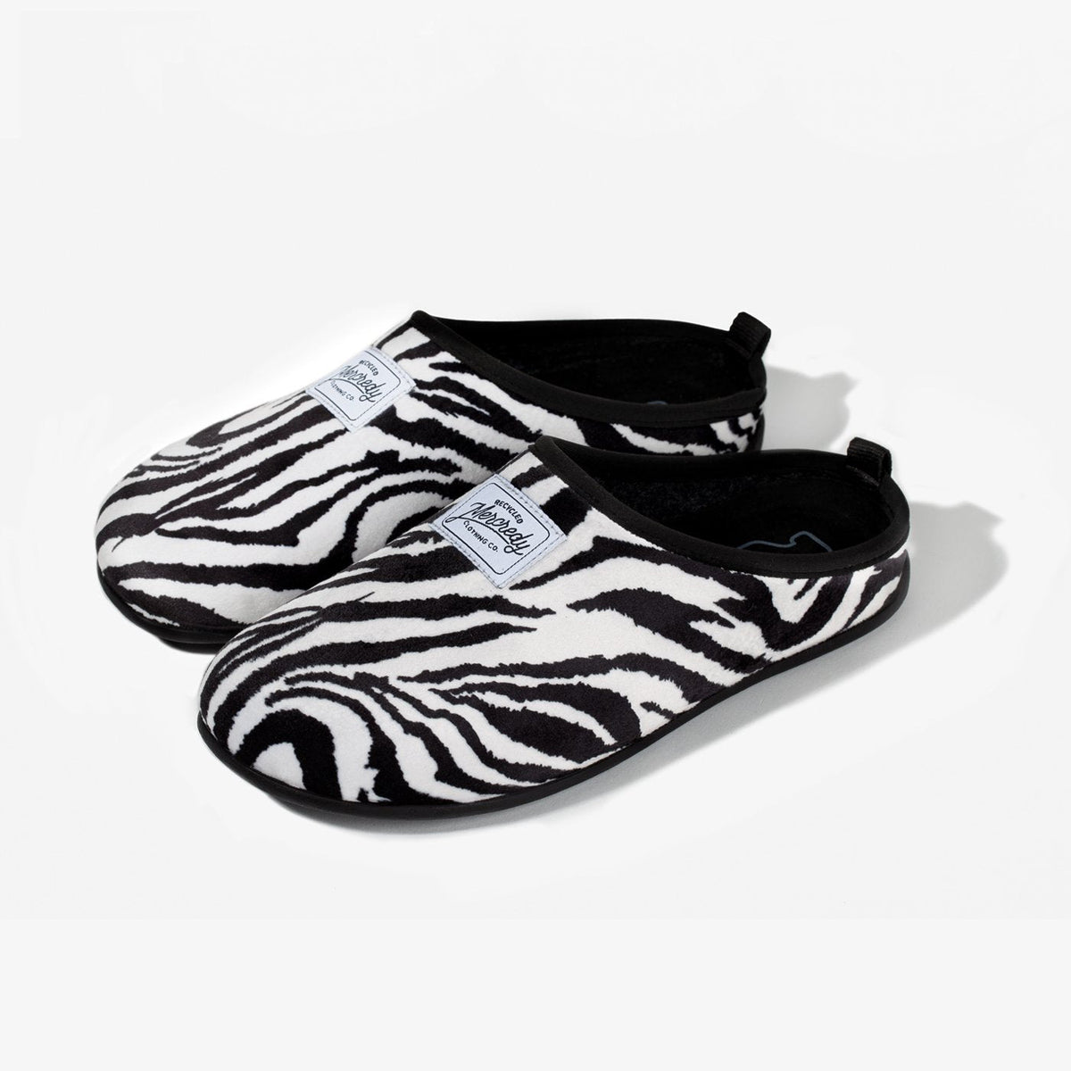 Women's Mercredy Wool Slippers with a Rubber Sole, made from Recycled Plastic Bottles, Zebra Print Fabric Upper