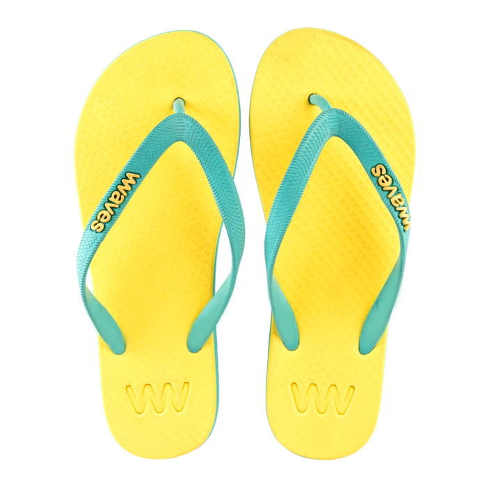 Waves Women's Flip Flop, Light Blue & Yellow